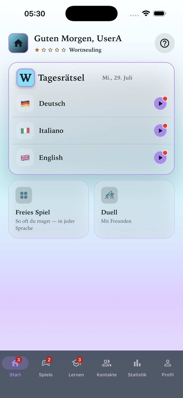 Wordlino-Startseite im Flieder-Theme