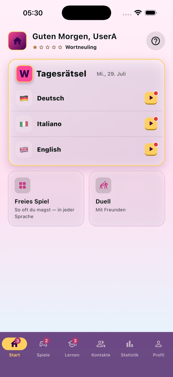 Wordlino-Startseite im Rosé-Theme