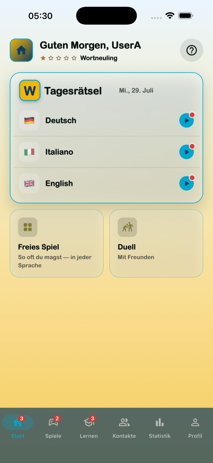 Wordlino-Startseite im warmen Sommer-Theme