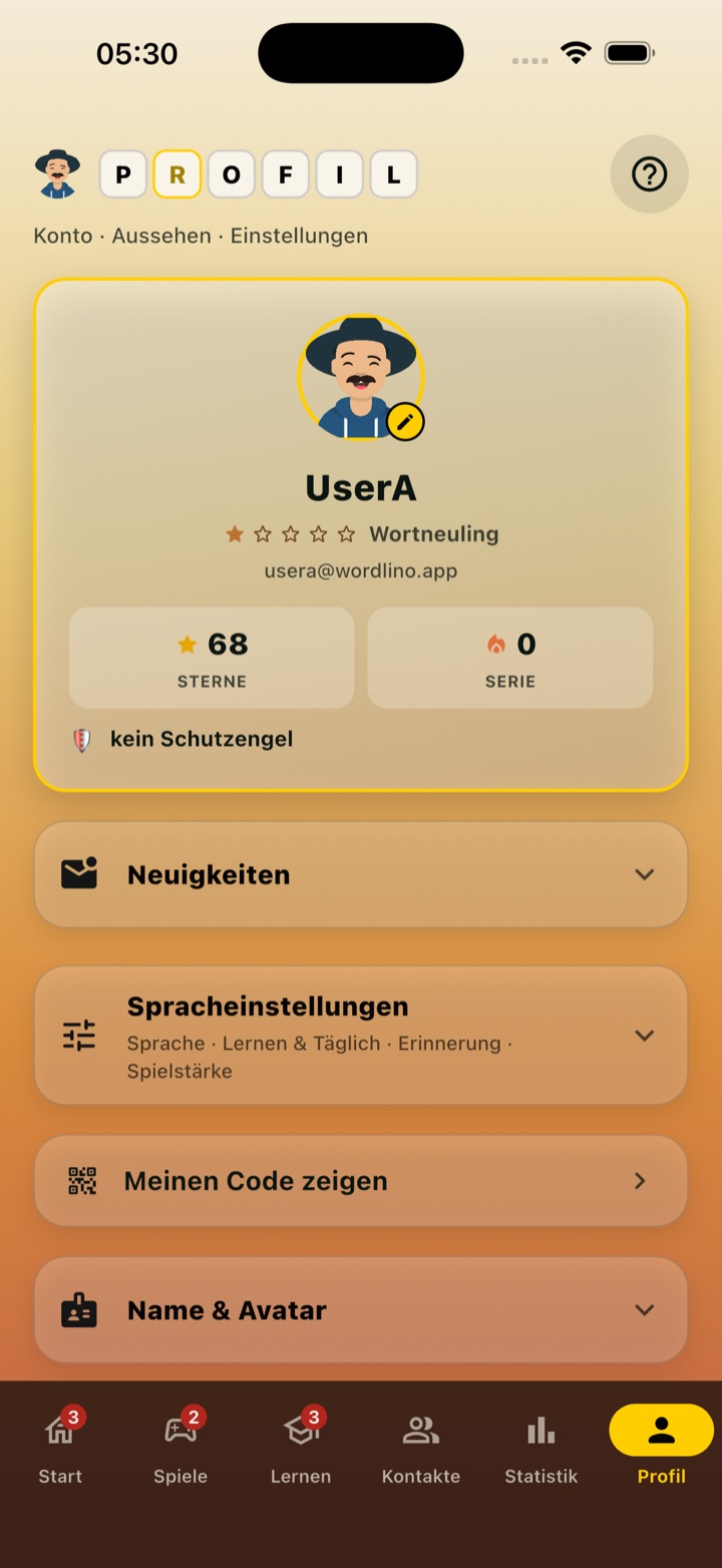Profilseite mit Avatar, Sternen und Serie